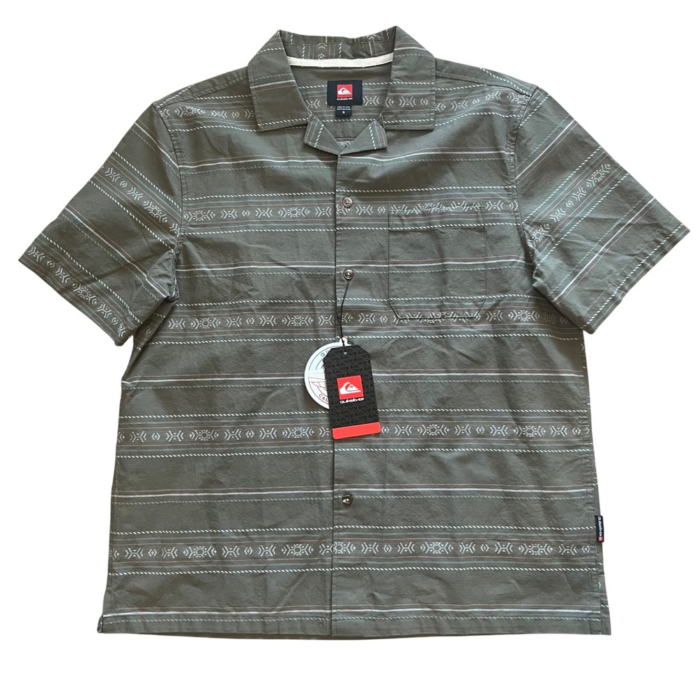 Quiksilver Mens Dusty Olive Duo Short Sleeve Button Up Shirt QS000437M Small NWT